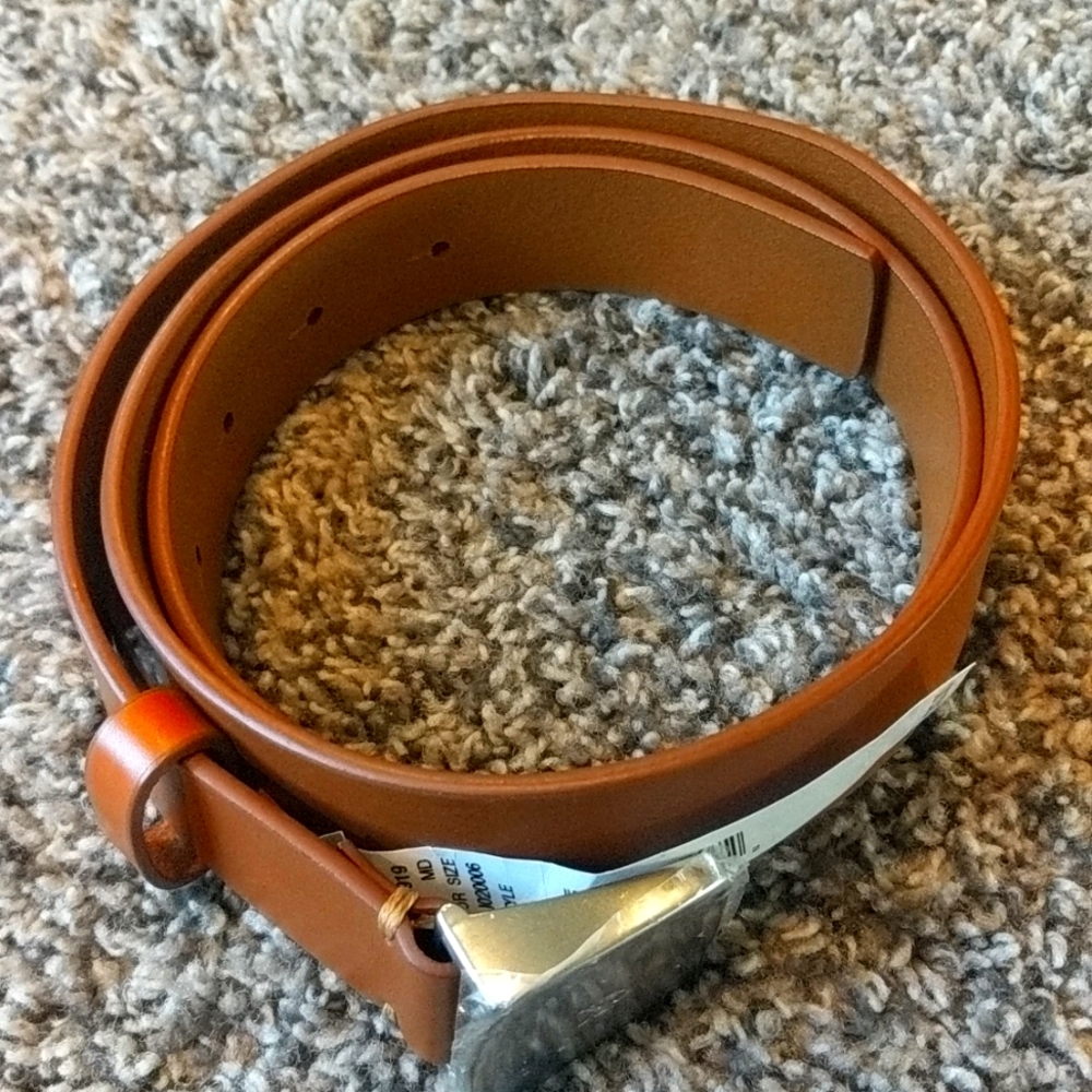 Calvin Klein Womens Medium Leather Belt Tan CK Buckle